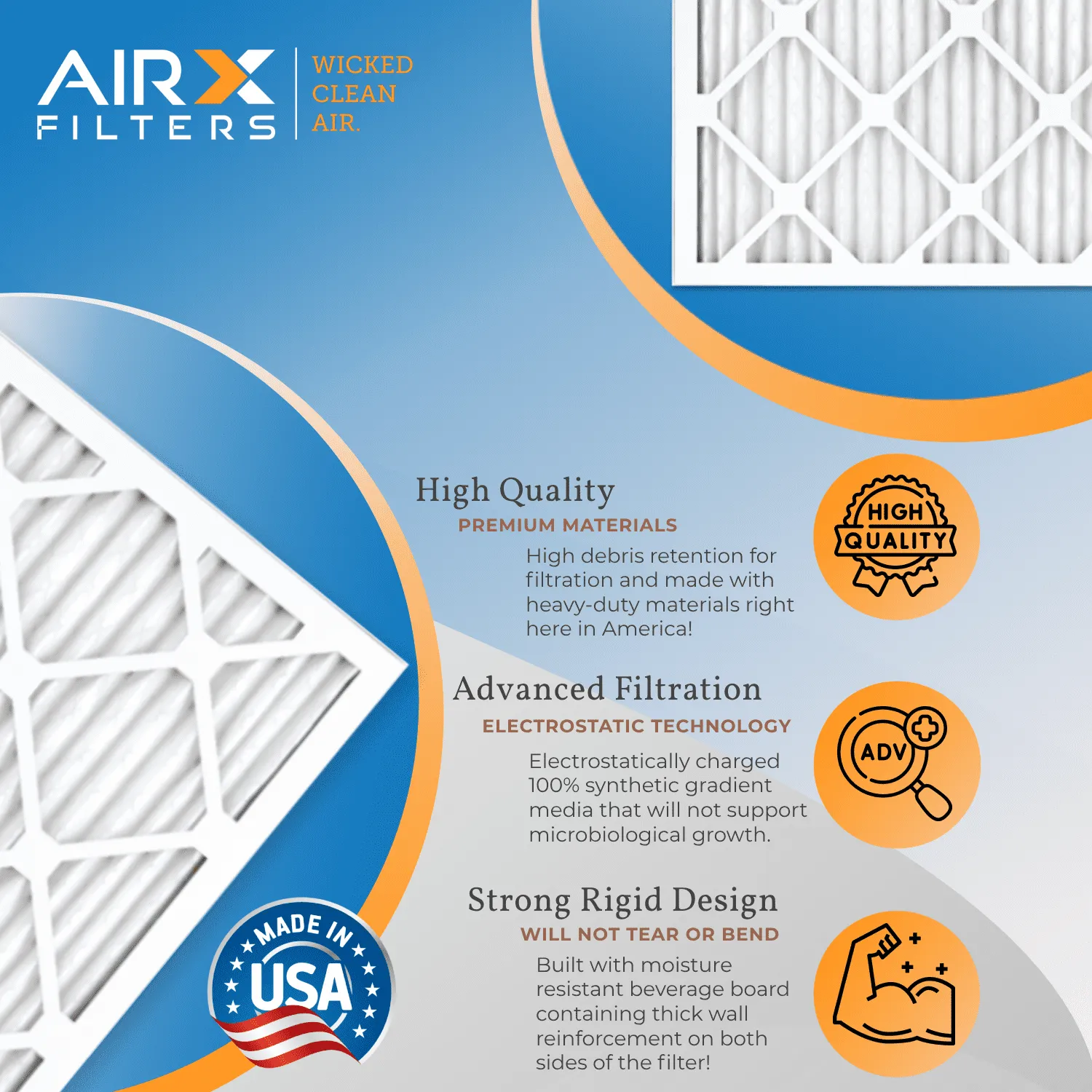 16x25x1 Air Filter MERV 11 Rating, 12 Pack of Furnace Filters Comparable to MPR 1000, MPR 1200 & FPR 7 - Made in USA by AIRX FILTERS WICKED CLEAN AIR.