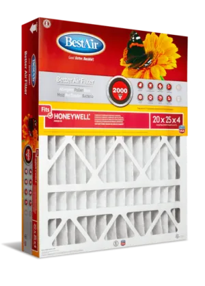 BestAir® 20 x 25 x 4 in. Air Cleaning Furnace Filter, MERV 11, Removes Allergens & Contaminants, For Honeywell Models