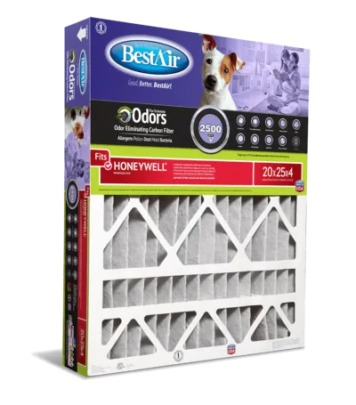BestAir® 20 x 25 x 4 Pet Air Cleaning Furnace Filter MERV 11, Carbon Infused to Neutralize Odor, For Honeywell Models