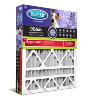 BestAir® 20 x 25 x 4 Pet Air Cleaning Furnace Filter MERV 11, Carbon Infused to Neutralize Odor, For Honeywell Models