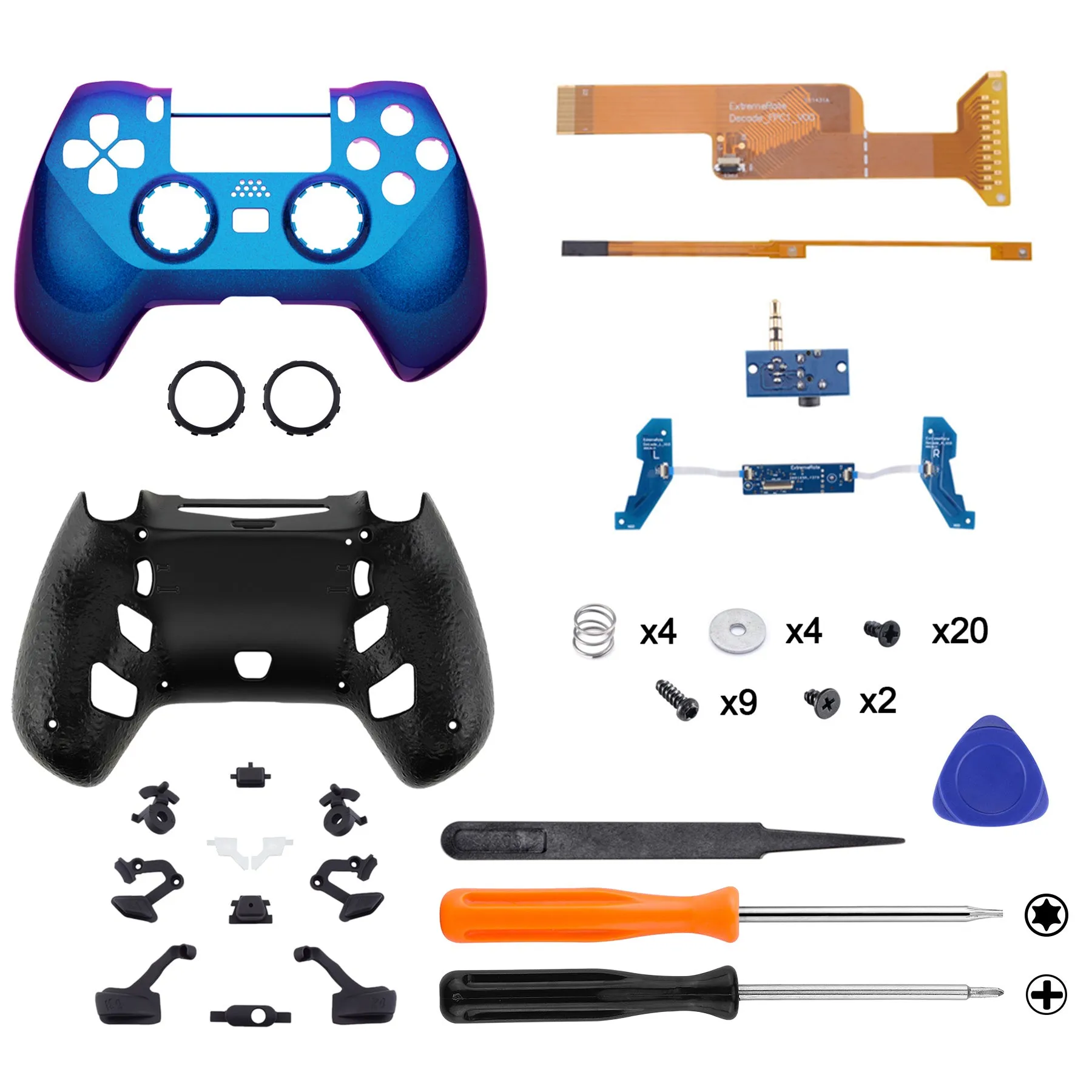 eXtremeRate DECADE Tournament Controller (DTC) Upgrade Kit for PS4 Controller JDM-040/050/055 - Chameleon Purple Blue