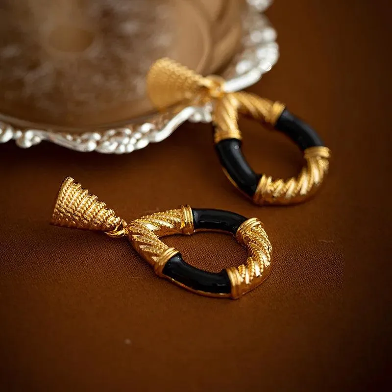 French Circle Pendant Big Long Earrings: WB222 - Exquisite Charm Jewelry