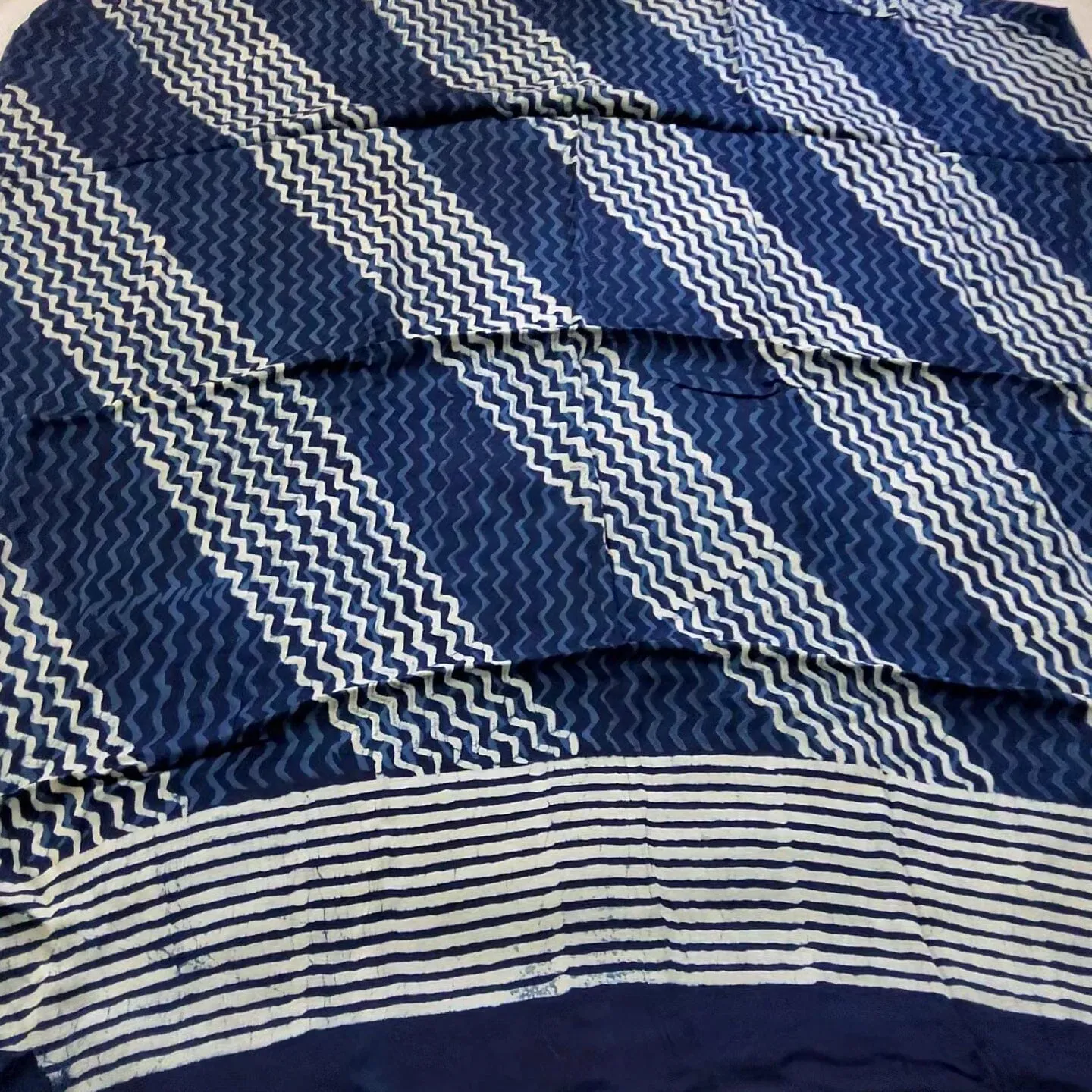 Indigo Hand BlockPrint Modal Satin Dupatta