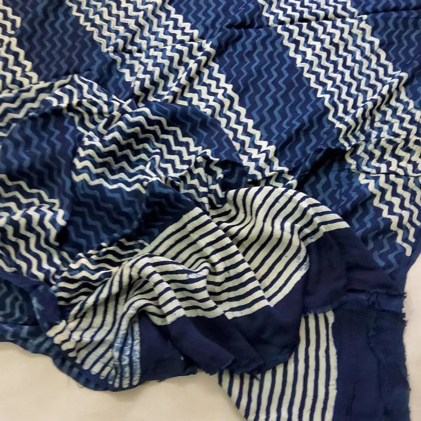 Indigo Hand BlockPrint Modal Satin Dupatta
