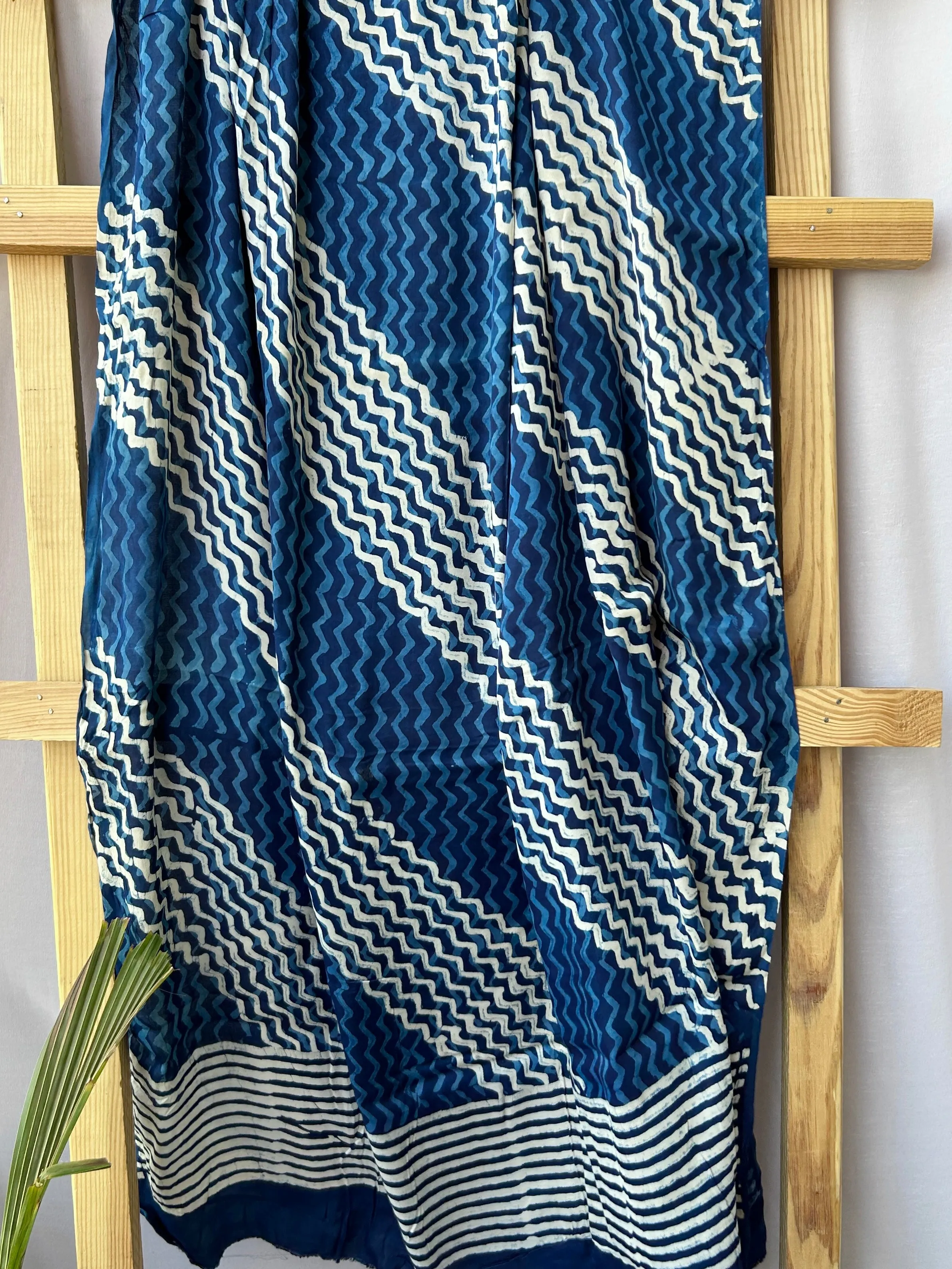 Indigo Hand BlockPrint Modal Satin Dupatta