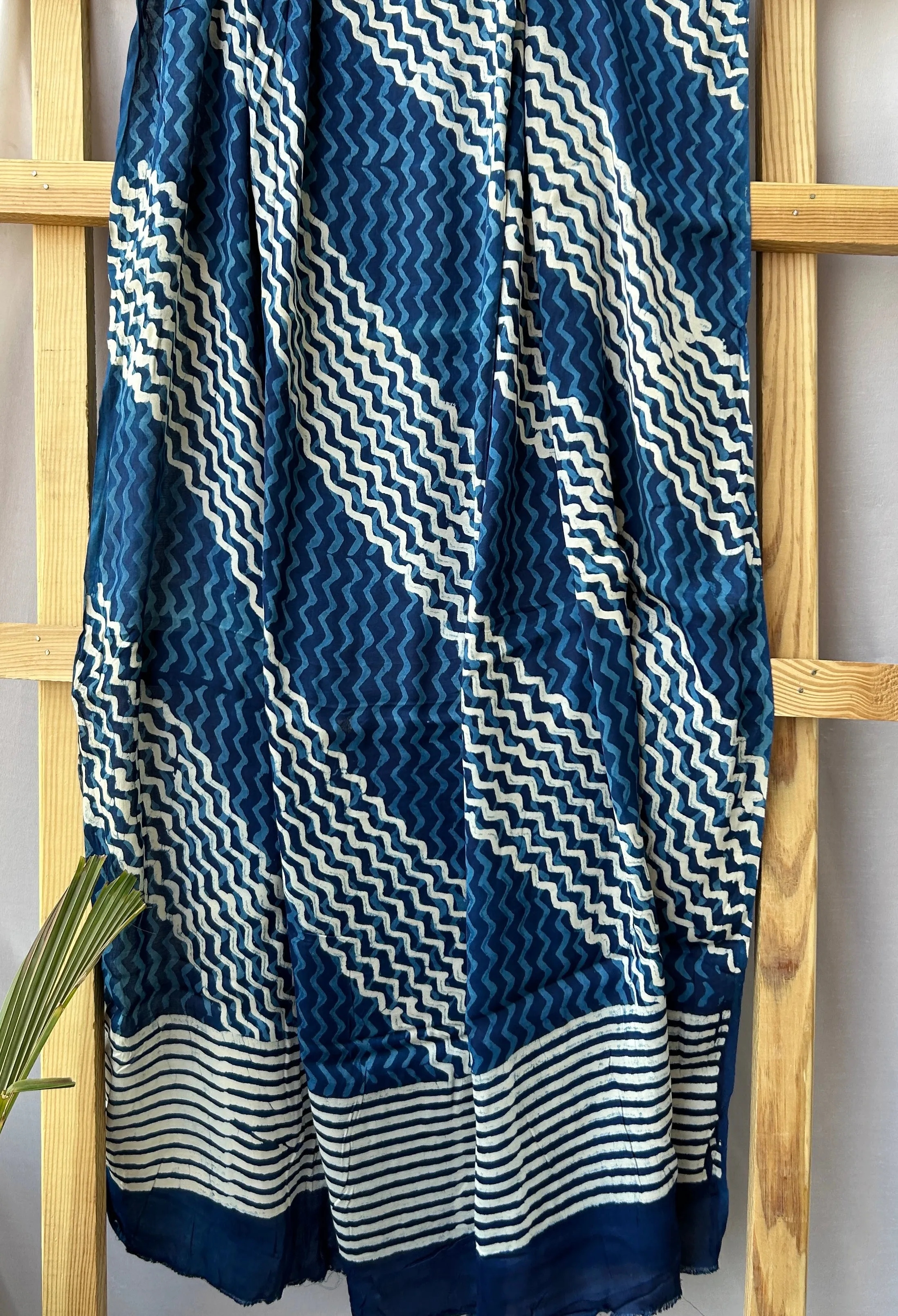 Indigo Hand BlockPrint Modal Satin Dupatta
