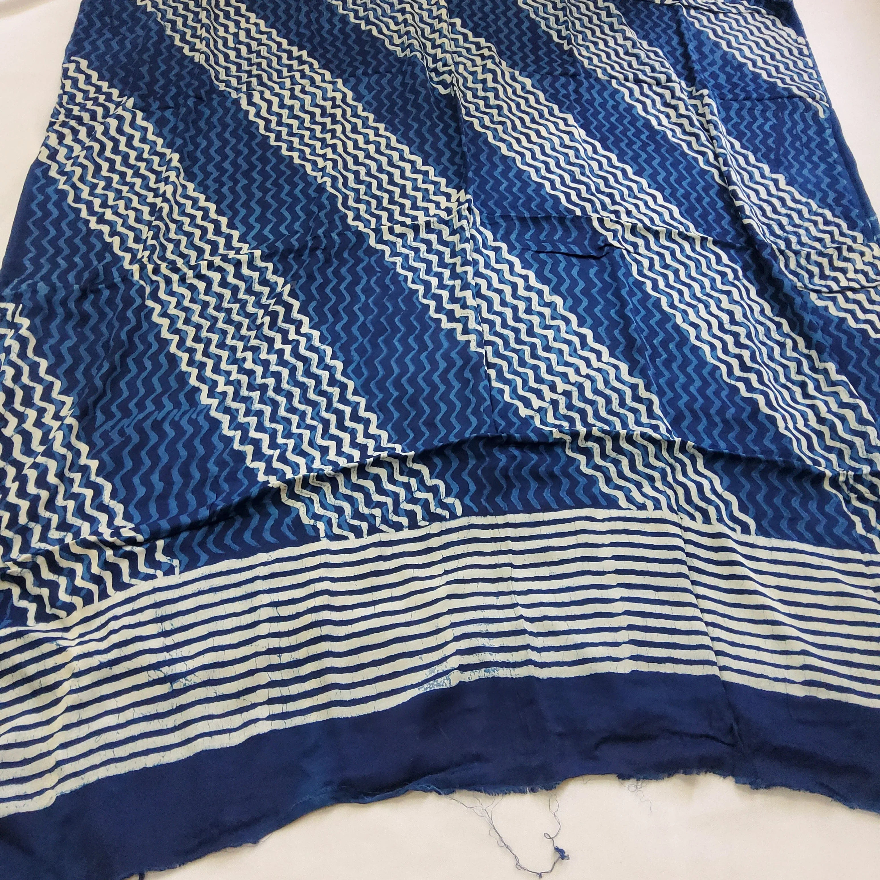 Indigo Hand BlockPrint Modal Satin Dupatta