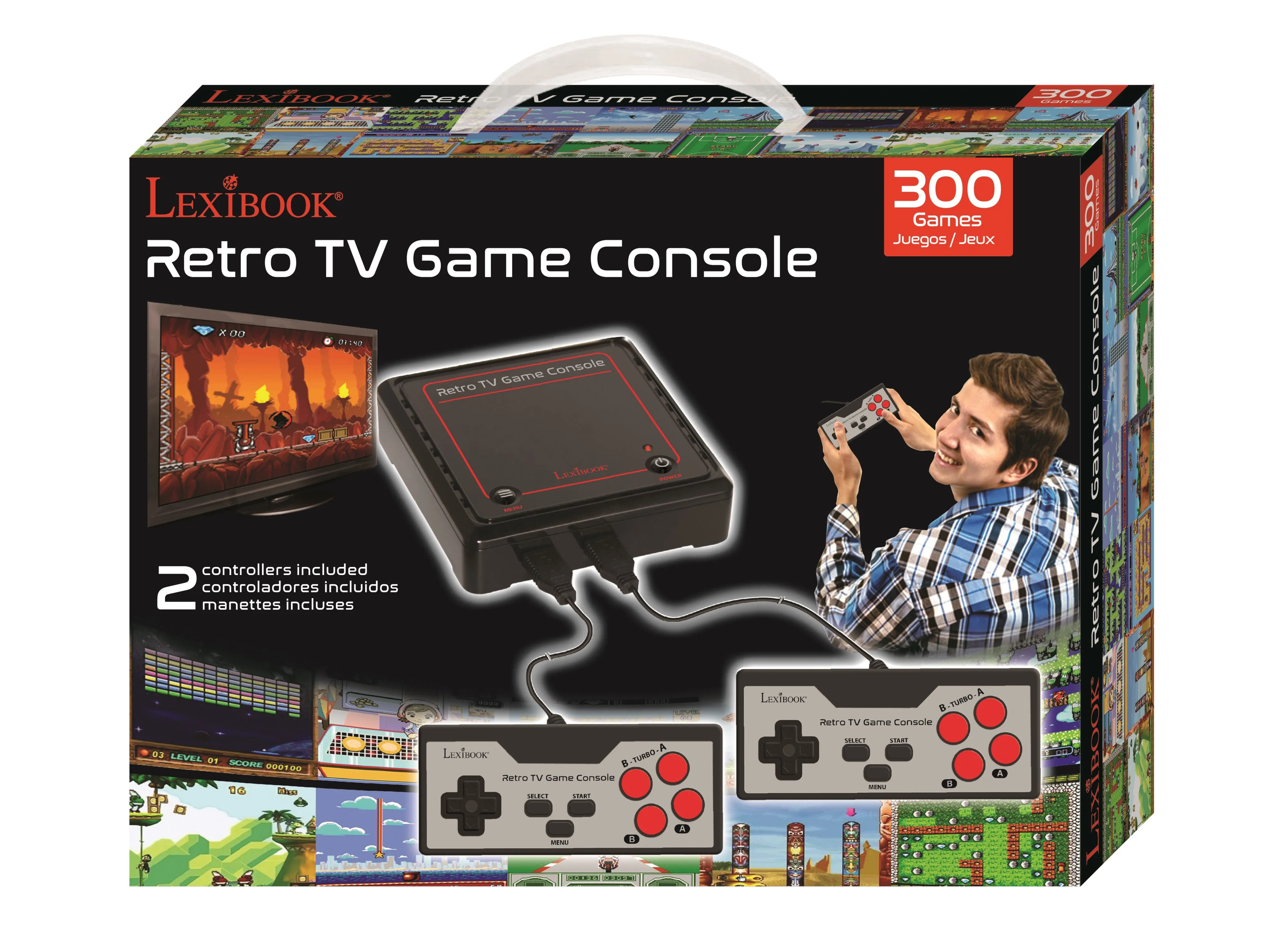 Lexibook Retro TV Game Console with 300 Built-in Games and Dual Controllers