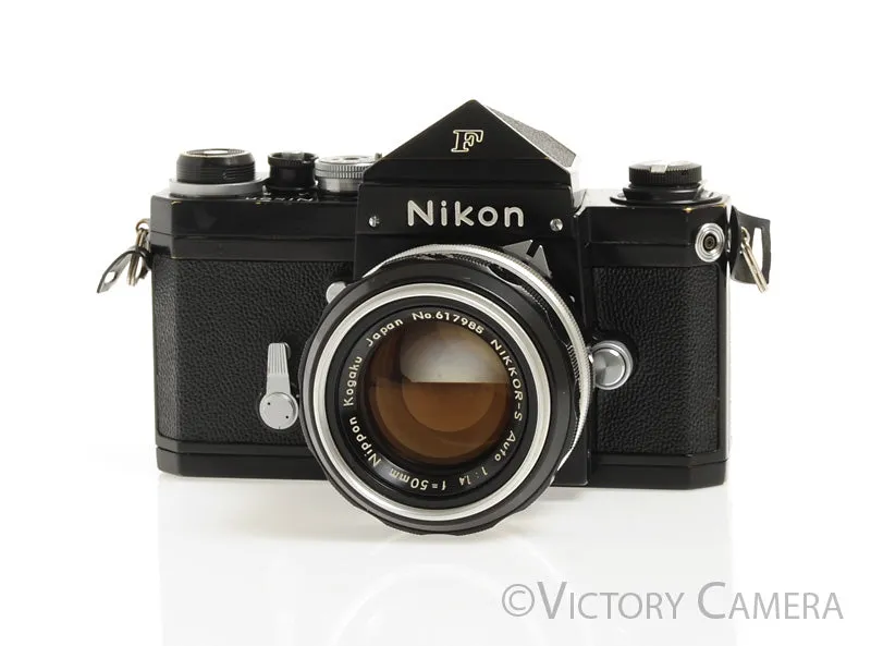 Nikon F Black Camera Body w Eye Level Prism & 50mm f1.4 Lens -Good Seals- [EX]