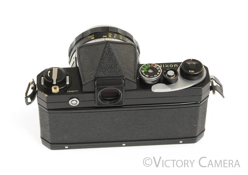Nikon F Black Camera Body w Eye Level Prism & 50mm f1.4 Lens -Good Seals- [EX]