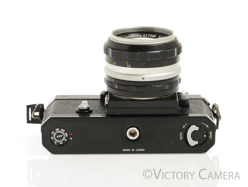 Nikon F Black Camera Body w Eye Level Prism & 50mm f1.4 Lens -Good Seals- [EX]
