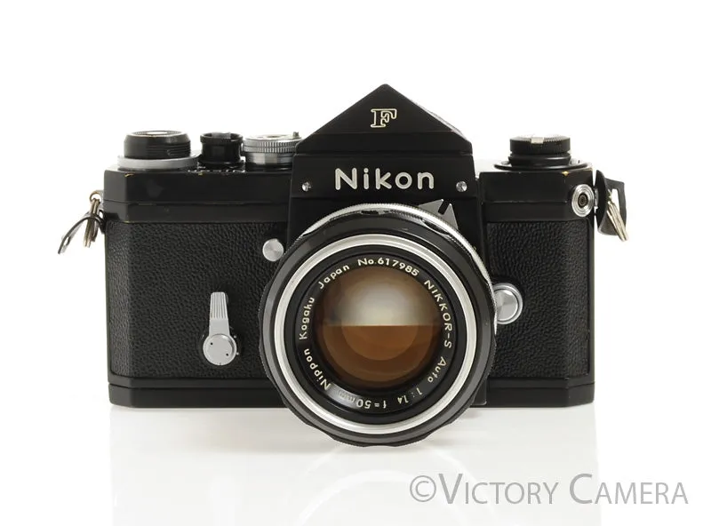 Nikon F Black Camera Body w Eye Level Prism & 50mm f1.4 Lens -Good Seals- [EX]