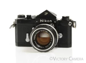Nikon F Black Camera Body w Eye Level Prism & 50mm f1.4 Lens -Good Seals- [EX]