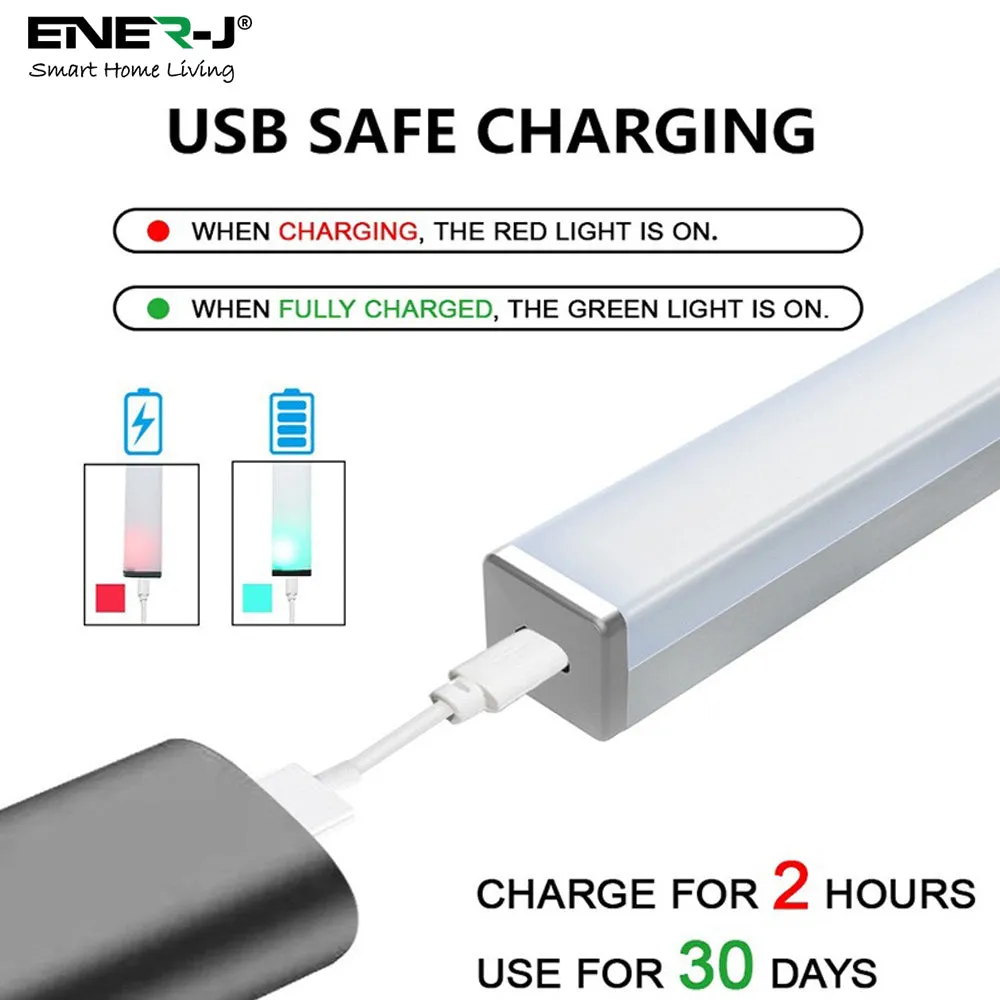 Pack of 2 Rechargeable Motion Sensor Cabinet Lights, 10 LED with 2 Switch Modes, USB Charging, for Kitchen Wardrobe Closet