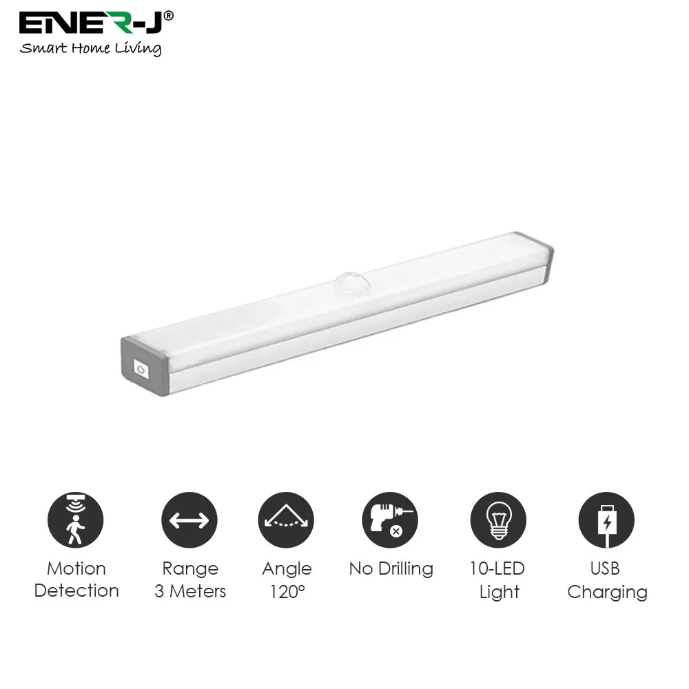 Pack of 2 Rechargeable Motion Sensor Cabinet Lights, 10 LED with 2 Switch Modes, USB Charging, for Kitchen Wardrobe Closet